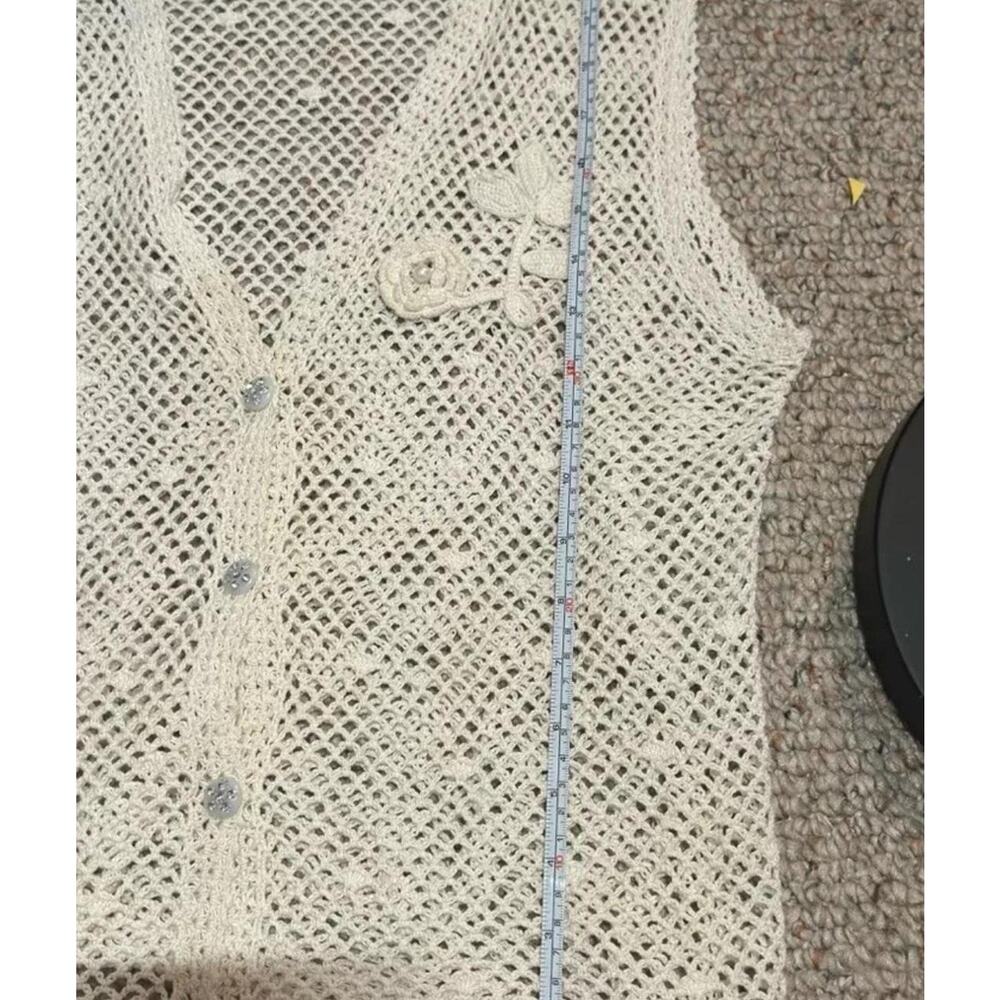 VTG Crochet Knit Vest Boho Festival Cottagecore Handcrafted Style‎ Top Cream S - Picture 10 of 11